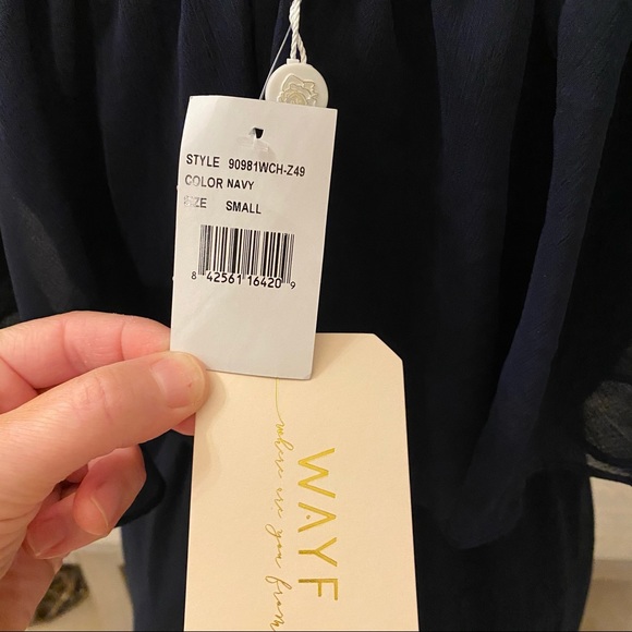 NEW Wayf Off The Shoulder Ruffle Popover Navy Gown - Picture 9 of 12